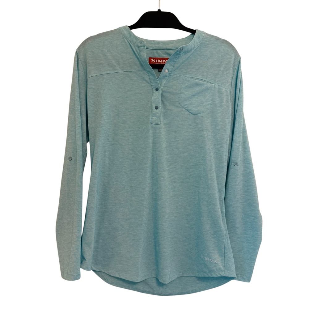 Simms‎  Fishing Top Henley Shirt Womens Blue Long Sleeve Roll Tab Large 36877